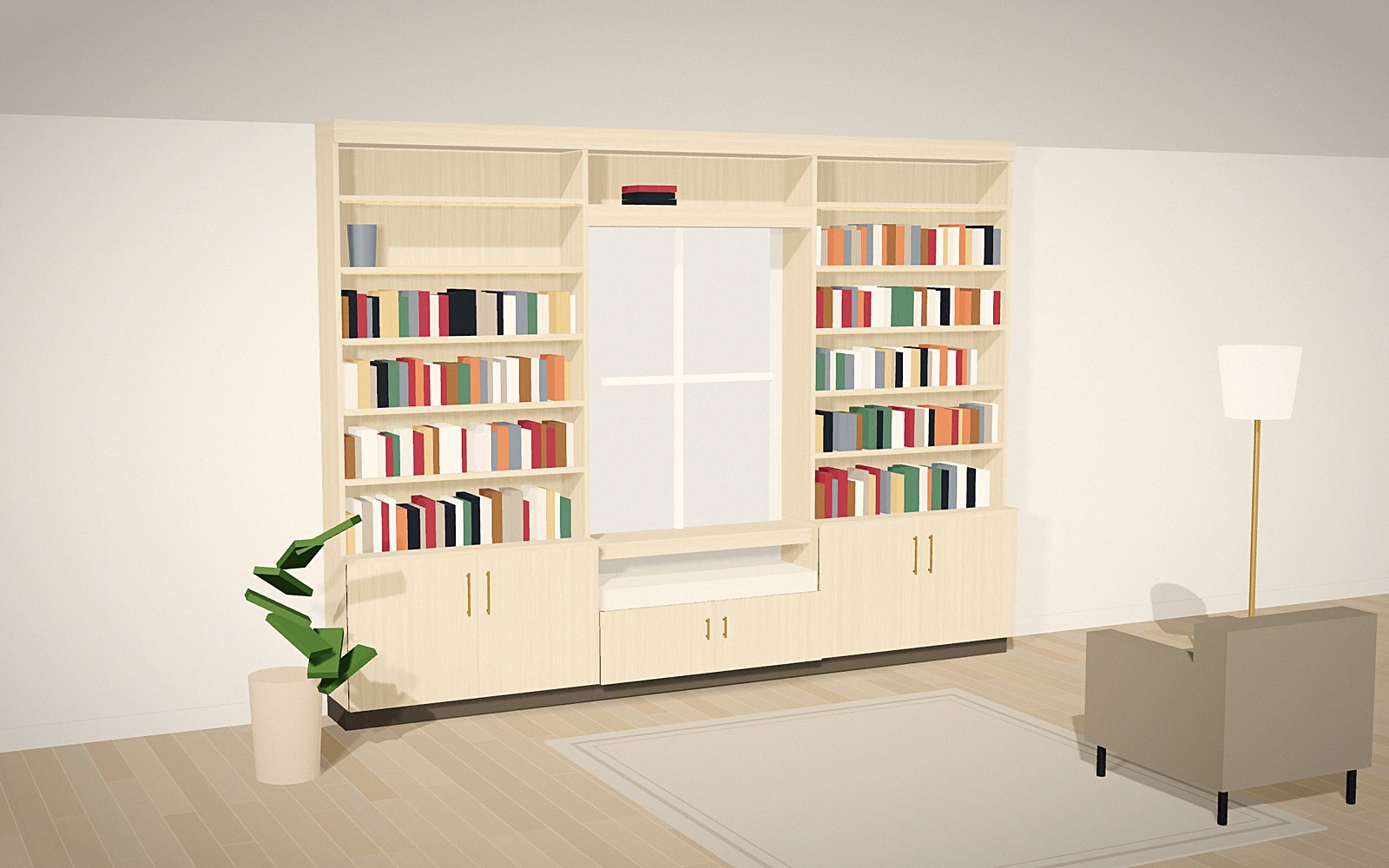 Window seat: 3D rendering of a Library Worx design